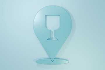 Blue Alcohol or beer bar location icon isolated on blue background. Symbol of drinking, pub, club, bar. Minimalism concept. 3D render illustration