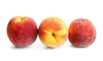 Sweet ripe peaches on white background