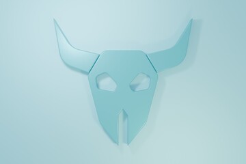 Blue Buffalo skull icon isolated on blue background. Minimalism concept. 3D render illustration