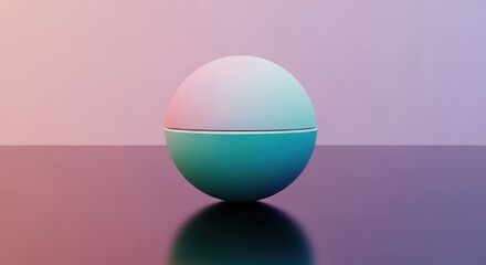 Abstract Sphere with Gradient Color: A captivating abstract image showcases a spherical object divided into two halves with gradient color on a reflective surface.