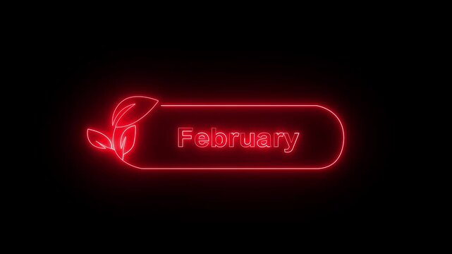 Neon February text animation. February  neon looping animation. second month of year. Ideal for month Calendar Icons, i Phone Themes and Digital Graphics. February  month neon line text concept.