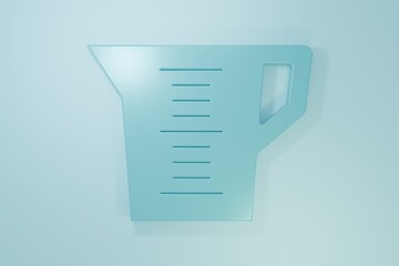 Blue Measuring cup to measure dry and liquid food icon isolated on blue background. Plastic graduated beaker with handle. Minimalism concept. 3D render illustration