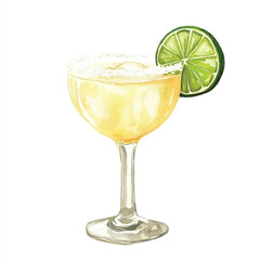 A refreshing margarita cocktail in a coupe glass with a lime garnish.