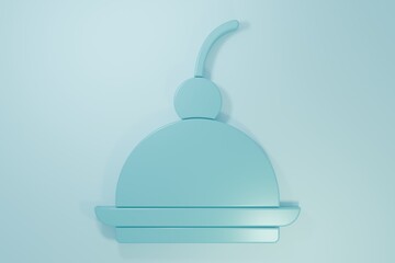 Blue Cherry cheesecake slice with fruit topping icon isolated on blue background. Minimalism concept. 3D render illustration