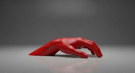 Artistic Red Hand Gesture: A striking art piece features a vivid red hand in a gesture of reaching out, against a minimalist studio backdrop.