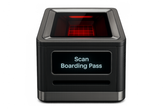 Boarding pass scanner displaying scan boarding pass on transparent background - Powered by Adobe