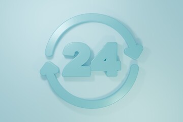 Blue Telephone 24 hours support icon isolated on blue background. All-day customer support call-center. Full time call services. Minimalism concept. 3D render illustration