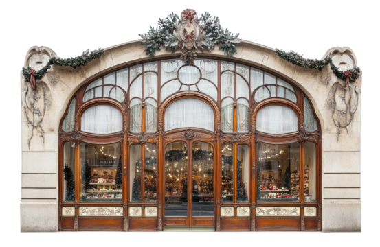 PNG Art-nouveau Christmas store facade architecture shop decorations.