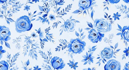 Elegant Floral Tapestry: A close-up view showcases a watercolor-style floral pattern, bursting with delicate blue blossoms and intricate green foliage, ideal for adding a touch of refinement.