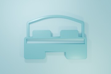 Blue Hotel room bed icon isolated on blue background. Minimalism concept. 3D render illustration