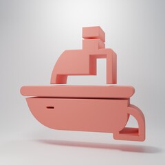 Pink Toy boat icon isolated on pink background. Minimalism concept. 3D render illustration