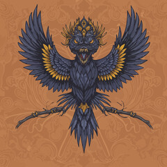 Fototapeta premium Mystical Guardian Bird Spreads Dark Wings