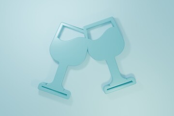 Blue Wine glass icon isolated on blue background. Wineglass sign. Minimalism concept. 3D render illustration