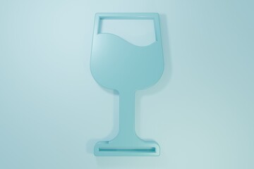 Blue Wine glass icon isolated on blue background. Wineglass sign. Minimalism concept. 3D render illustration