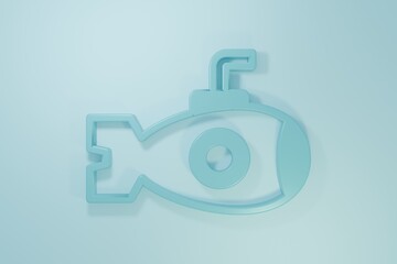 Blue Submarine icon isolated on blue background. Military ship. Minimalism concept. 3D render illustration