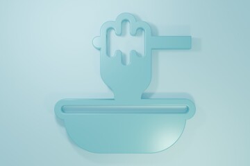 Blue Honey dipper stick with bowl icon isolated on blue background. Honey ladle. Minimalism concept. 3D render illustration