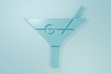 Blue Martini glass icon isolated on blue background. Cocktail icon. Wine glass icon. Minimalism concept. 3D render illustration