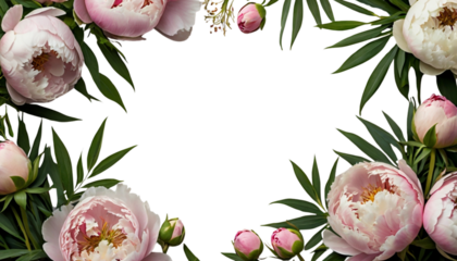 Oval Frame of Pink Peonies and Green Leaves with Transparent Background PNG, Perfect for Wedding and Greeting Card Design2