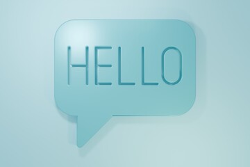 Blue Hello in different languages icon isolated on blue background. Speech bubbles. Minimalism concept. 3D render illustration