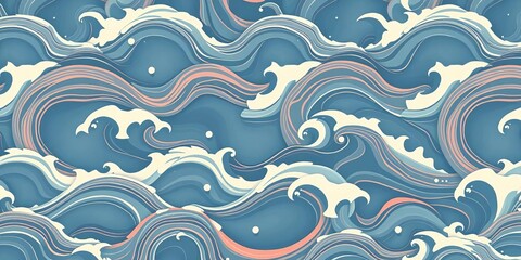 Elegant, flowing water wave pattern in oriental style, seamless vector illustration,  continuous,  art