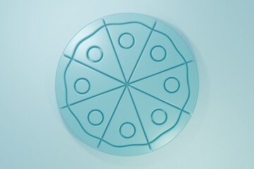 Blue Pizza icon isolated on blue background. Fast food menu. Minimalism concept. 3D render illustration