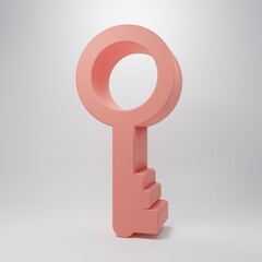 Pink Old key icon isolated on pink background. Minimalism concept. 3D render illustration
