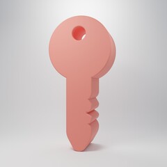 Pink Key icon isolated on pink background. Minimalism concept. 3D render illustration