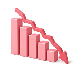 Pink bar graph showing downward trend decreasing sales decline loss