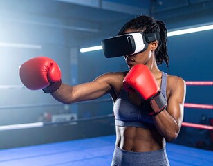 Female Boxer in VR Headset Training