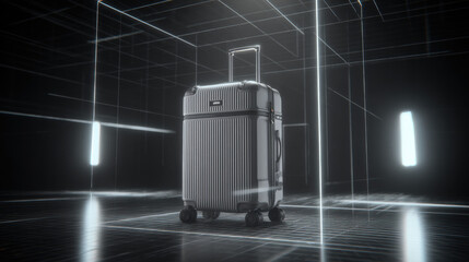 minimal line art of travel bag under scanning gridlines future proof concept illustration concept scene visual for commercial design use high detail quality stock image illustration concept scene