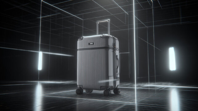minimal line art of travel bag under scanning gridlines future proof concept illustration concept scene visual for commercial design use high detail quality stock image illustration concept scene