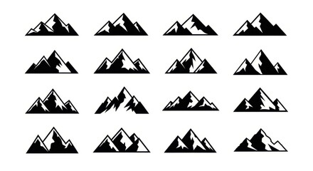 Mountain Peak Silhouettes: A collection of stylized, black mountain silhouettes, perfect for conveying concepts of exploration, adventure, and natural beauty.