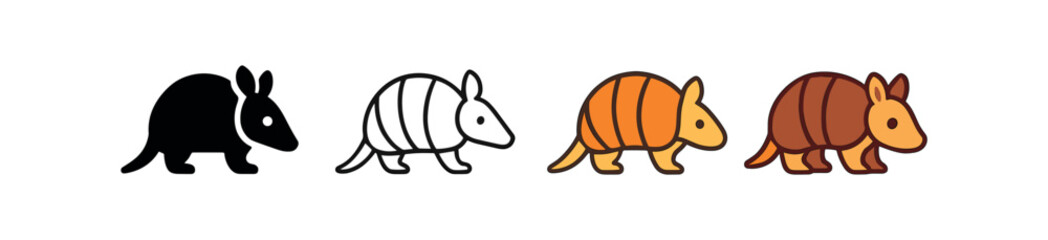 Obraz premium Vector icon armadillo same pose same proportions four styles black solid glyph outline minimal flat multicolor filled cartoon flat shaded.