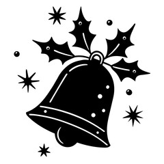 Fototapeta premium Festive Christmas Bell with Holly and Stars Silhouette Design for Holiday Season