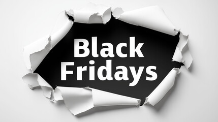 Breaking Through Black Fridays: The bold text Black Fridays emerges from torn paper, symbolizing the anticipation of exciting deals and promotions.