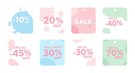 Fototapeta premium Set of Square Sale Tags with Pastel Colors, Minimalist Design, and Bold Typography – High-Resolution Vector for Ecommerce Labels