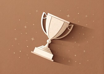 minimal paper trophy floating diagonal on soft brown background
