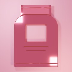 Pink Sports nutrition bodybuilding proteine power drink and food icon isolated on pink background. Minimalism concept. 3D render illustration