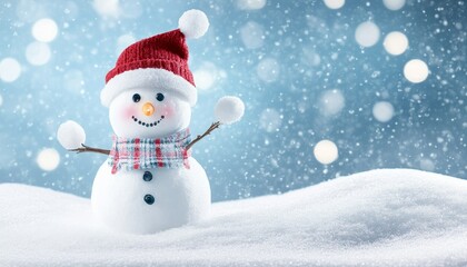 Fototapeta premium A Joyful Snowman Surrounded by Glittering Snowflakes in a Magical Winter Wonderland Scene