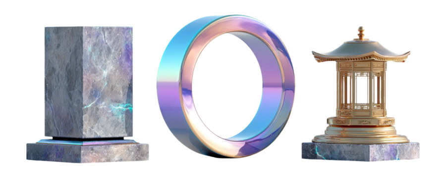 Abstract 3D Objects with Unique Patterns and Reflections in Studio Light