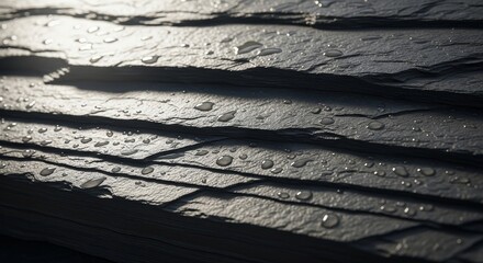 Wet Slate Roof Tiles with Water Droplets - Close-up
