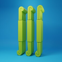 Green Crochet hook icon isolated on blue background. Knitting hook. Minimalism concept. 3D render illustration