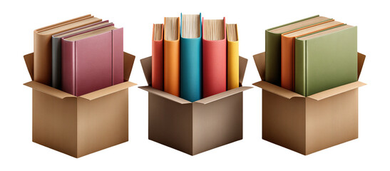 Obraz premium Colorful Books in Open Boxes Ready for Moving or Storage