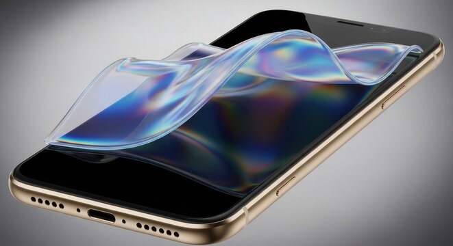 Smartphone Screen Protector Mockup - Gold Phone with Liquid Overlay