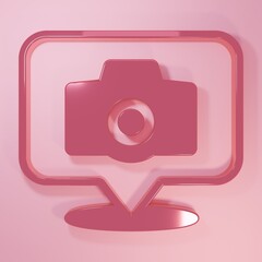 Pink Photo camera icon isolated on pink background. Foto camera. Digital photography. Minimalism concept. 3D render illustration