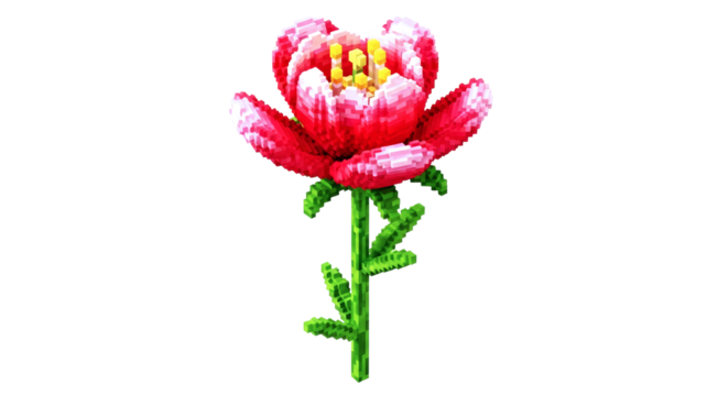 pixelated red poppy a charming 3d model for springtime designs and digital art, isolated on transparent background - Powered by Adobe