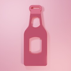 Pink Beer bottle icon isolated on pink background. Minimalism concept. 3D render illustration