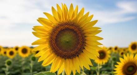 Obraz premium Vibrant Sunflower Field at Sunset: Summer Bloom and Natural Beauty