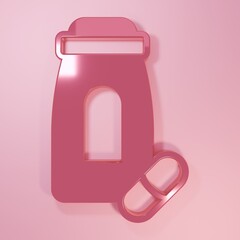 Pink Sedative pills icon isolated on pink background. Minimalism concept. 3D render illustration