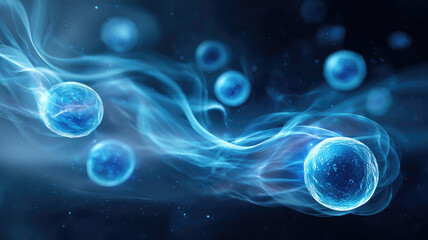 Obraz premium Blue cell vapor swirling science abstract glowing medical biology microscopic floating futuristic mysterious energy smooth dynamic digital background research health organism particle transparent